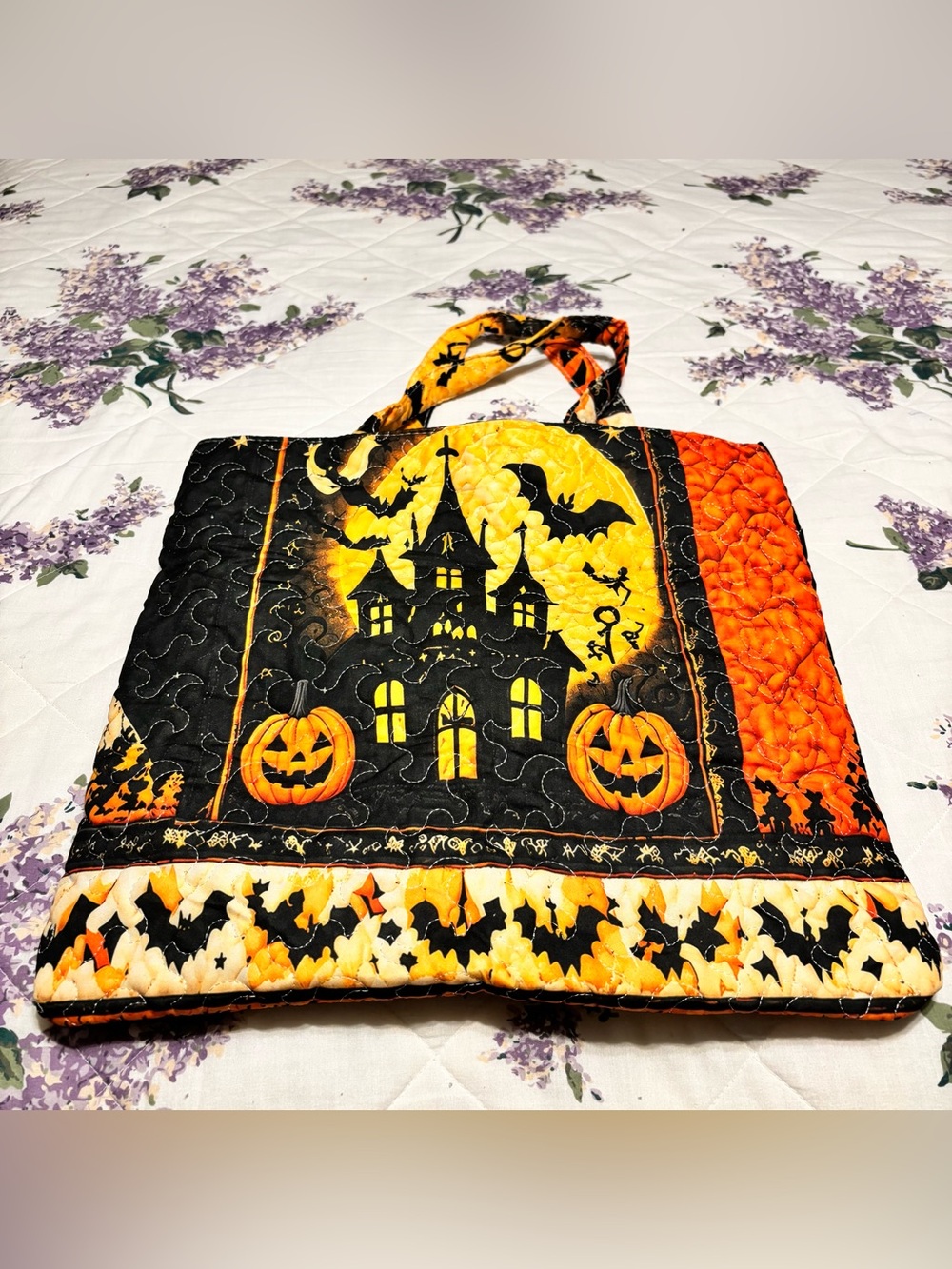 Halloween Quilted Tote Bag in Black & Orange WaterProof Lining